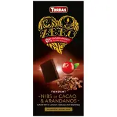Czekolada gorzka z ziarnami kakao i żurawiną bez dodatku cukru 125 g Torras
